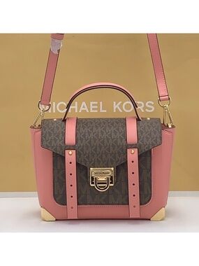 MICHAEL KORS Manhattan Medium Leather and Logo Satchel COLOR PRIMROSE NWT